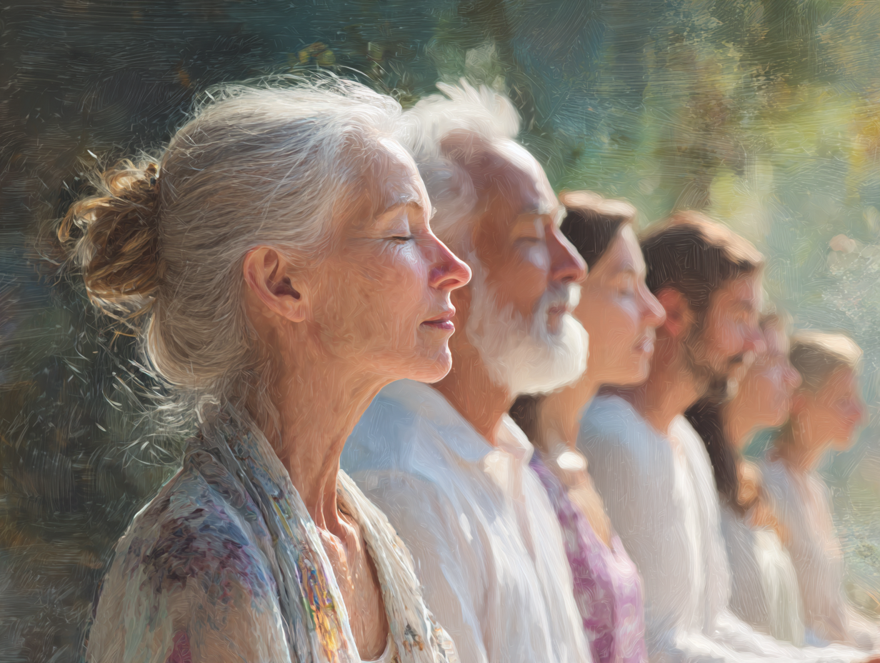 Люди різного віку практикують медитацію в групі